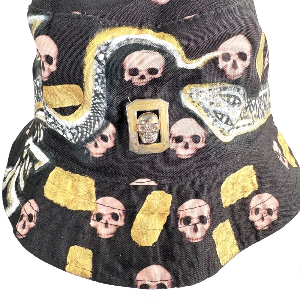 Labios De Ojo Bucket Hat Black Hand Painted Skull Snake Custom Edgy Streetwear - Picture 5 of 10